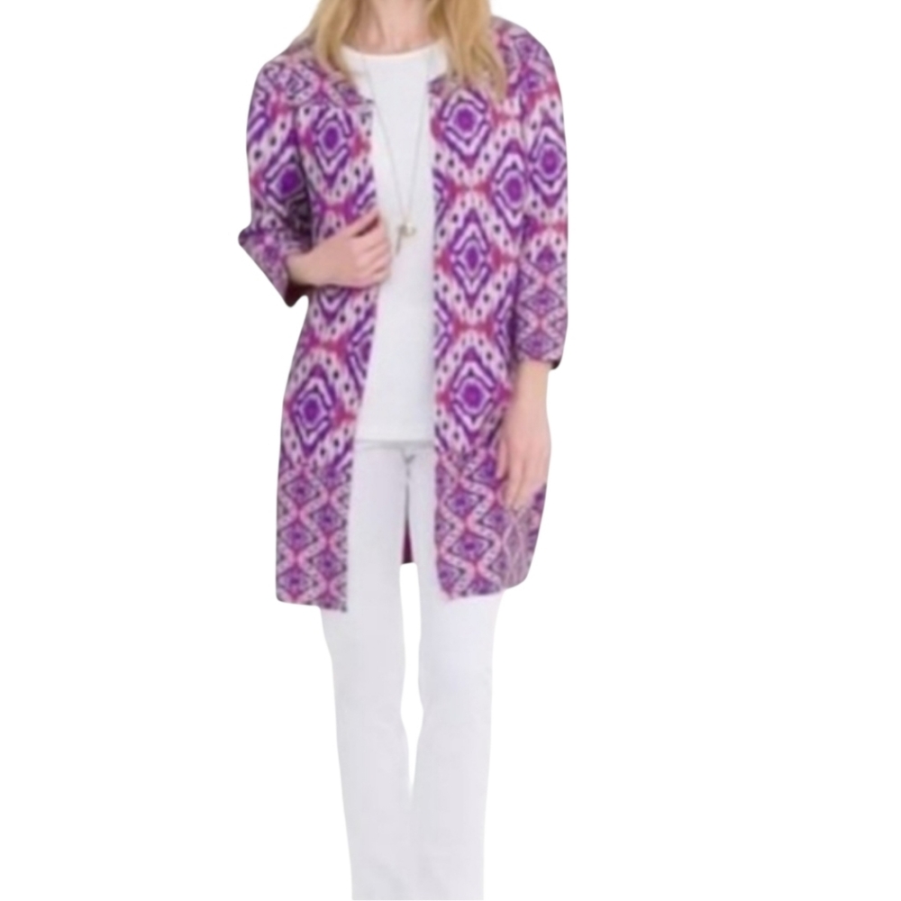 Chicos Travelers Collection Reversable Crushed Ikat Jacket Multi Size 8 Tags